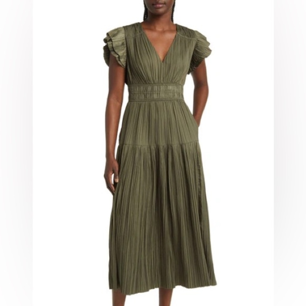 Green Moon River Plisse Bridesmaid Dress